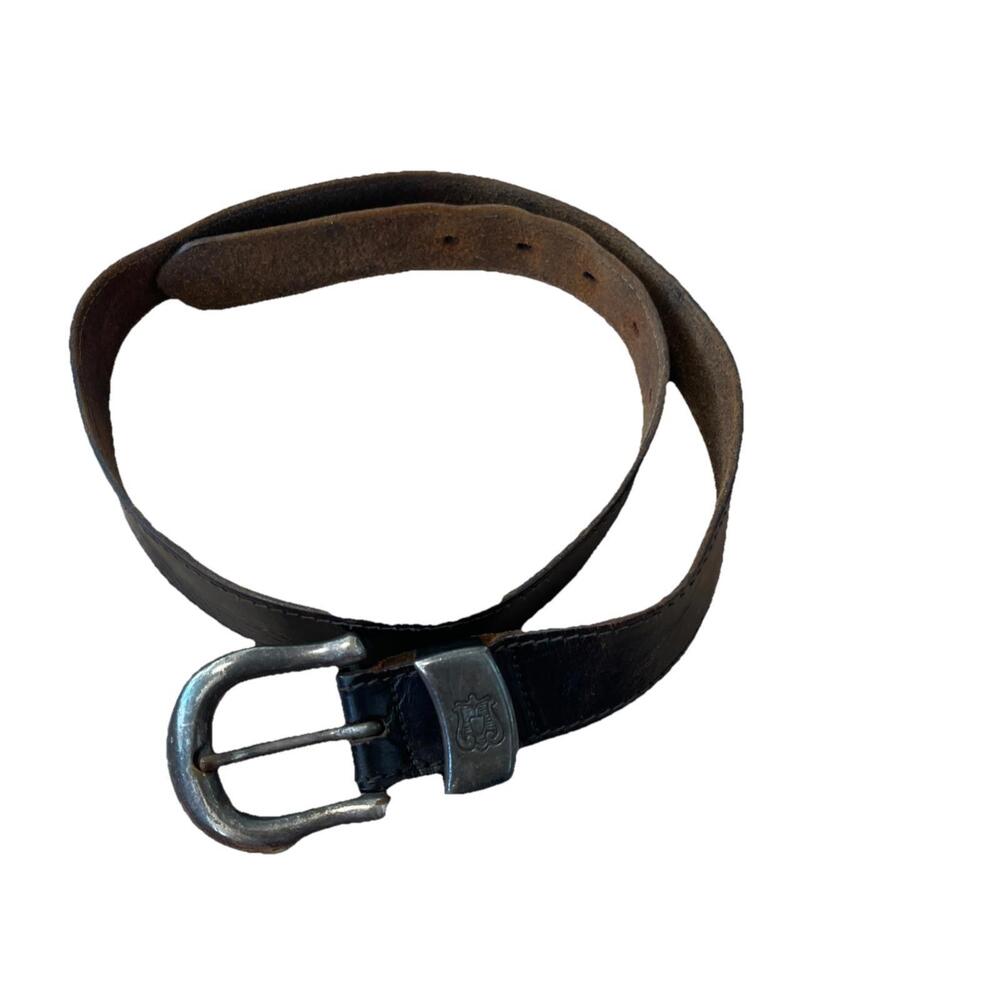 VTG 80s CIPRIANI Genuine Saddle‎ Leather Belt Brown Silver Buckle 1980s H88